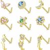 SAILIMUE Body Piercing Studs | Sailimue 9Pcs 20G Nose Rings Studs Snowflake Star Top Surgical Steel L-Shaped Nose Studs Triple Linear Gem Ball Round Diamond Cz Nose Piercing Jewelry