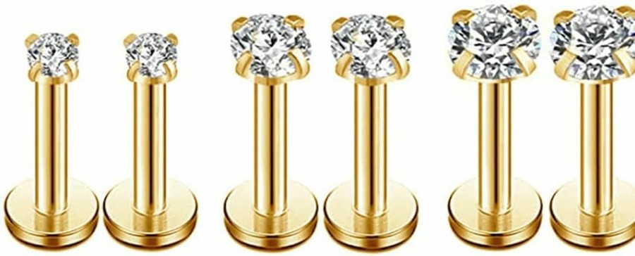 NewZenro Body Piercing Studs | 16G Cz Labret Cartilage Tragus Monroe Lip Nose Helix Studs Earrings Stainless Steel Round Cubic Zirconia Piercings Jewelry For Women Men Girls Boys 2Mm 3Mm 4Mm 3 Pairs Set 8Mm