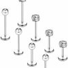 Yolev Body Piercing Studs | 8Pcs Stainless Steel Nose Studs Labret Bars Lip Stud Rhinestone Cartilage Earrings Nose Piercing Jewelry For Women Men 6-12Mm