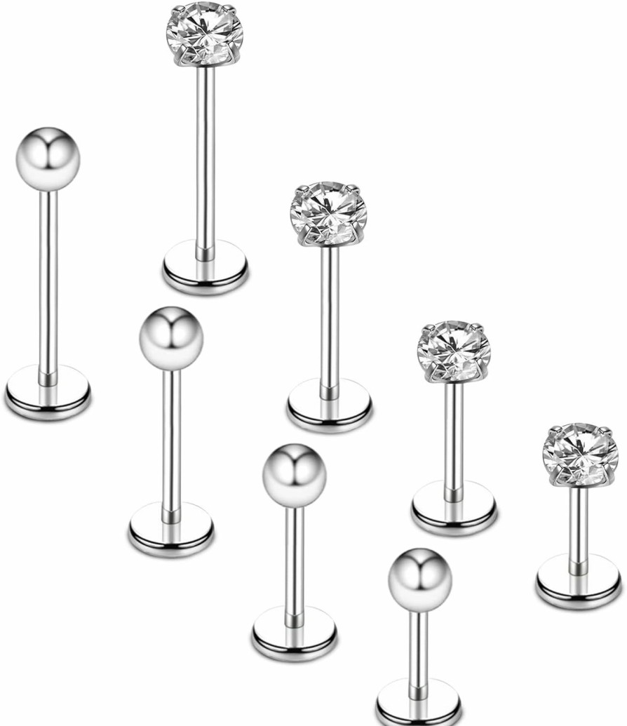 Yolev Body Piercing Studs | 8Pcs Stainless Steel Nose Studs Labret Bars Lip Stud Rhinestone Cartilage Earrings Nose Piercing Jewelry For Women Men 6-12Mm