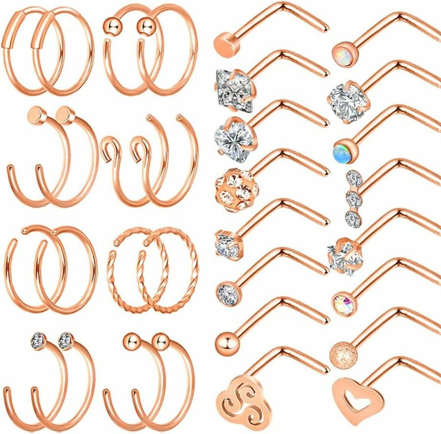 YOFANST Body Piercing Studs | Yofanst 20G Nose Ring Hoop Septum Rings L-Shaped S-Shaped Nose Pin Studs Bone Tragus Cartilage Rings