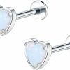 NewZenro Body Piercing Studs | 16G Opal Heart Labret Cartilage Tragus Monroe Lip Nose Internal Thread Helix Love Studs Earrings For Women Girls Stainless Steel Medusa Conch Piercing Jewelry Flat Back Hypoallergenic Valentines Day Xmas Gifts Her