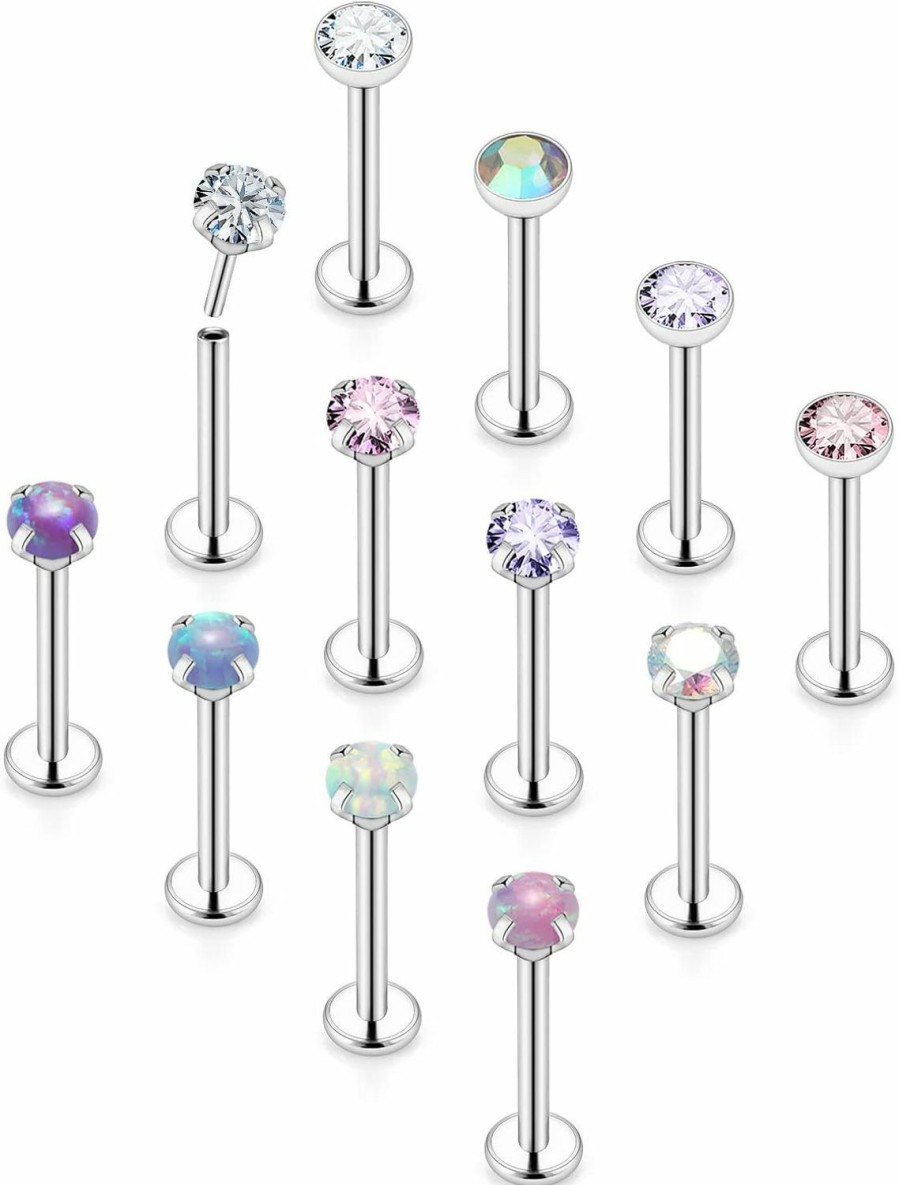 Ocptiy Body Piercing Studs | Ocptiy 18G 20G Push In Theadless Nose Rings Studs Hypoallergenic Surgical Steel Cartilage Tragus Helix Earrings Stud Lip Labret Monroe Medusa Piercings Jewelry 6Mm 7Mm 8Mm Bar Lenght Diamond 3Mm