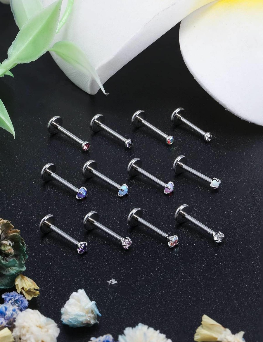 Ocptiy Body Piercing Studs | Ocptiy 18G 20G Push In Theadless Nose Rings Studs Hypoallergenic Surgical Steel Cartilage Tragus Helix Earrings Stud Lip Labret Monroe Medusa Piercings Jewelry 6Mm 7Mm 8Mm Bar Lenght Diamond 3Mm