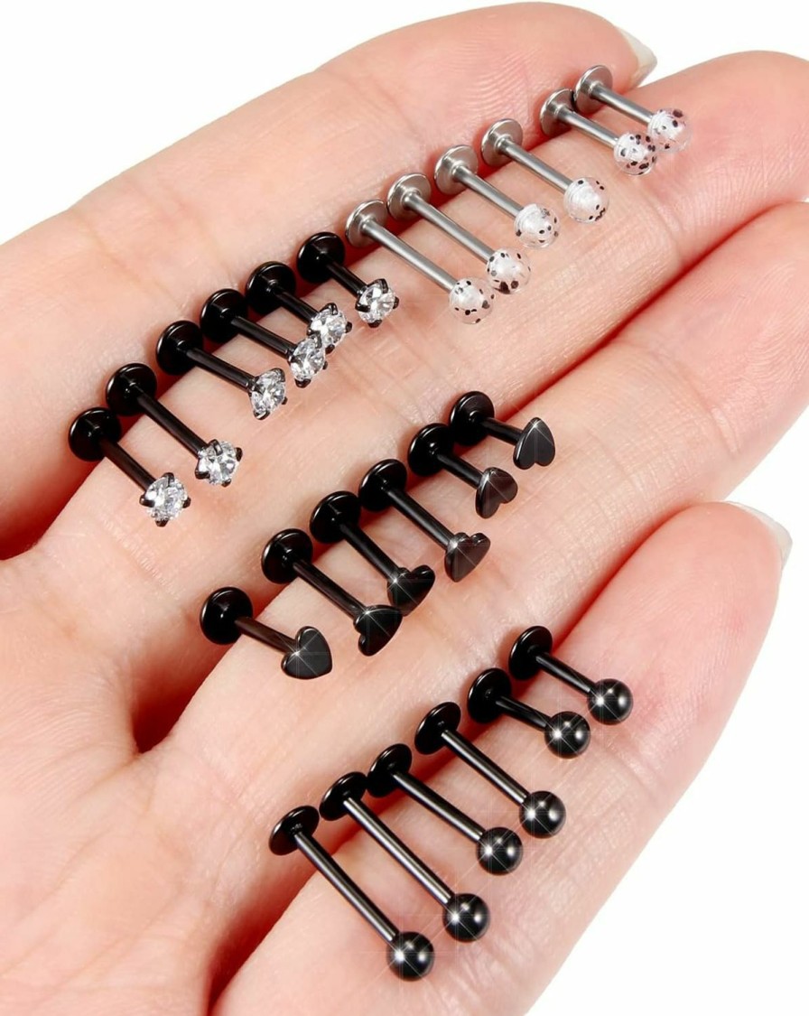 Ylqjksk Body Piercing Studs | Ylqjksk Lip Rings Stud 16G Surgical Stainless Steel Flat Back Studs Earrings Medusa Labret Monroe Snake Bite Ashley Cartilage Tragus Helix Rook Piercing Jewelry For Women Men 8Mm Silver Earrings