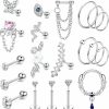 Jstyle Body Piercing Studs | Jstyle 20Pcs Stainless Steel Stud Earrings Set For Women Men 16G Cz Flat Back Threadless Earrings For Tragus Labret Heart Evil Eye Cz Chain Screw Back Earrings Cartilage Helix Conch Daith Piercing Jewelry