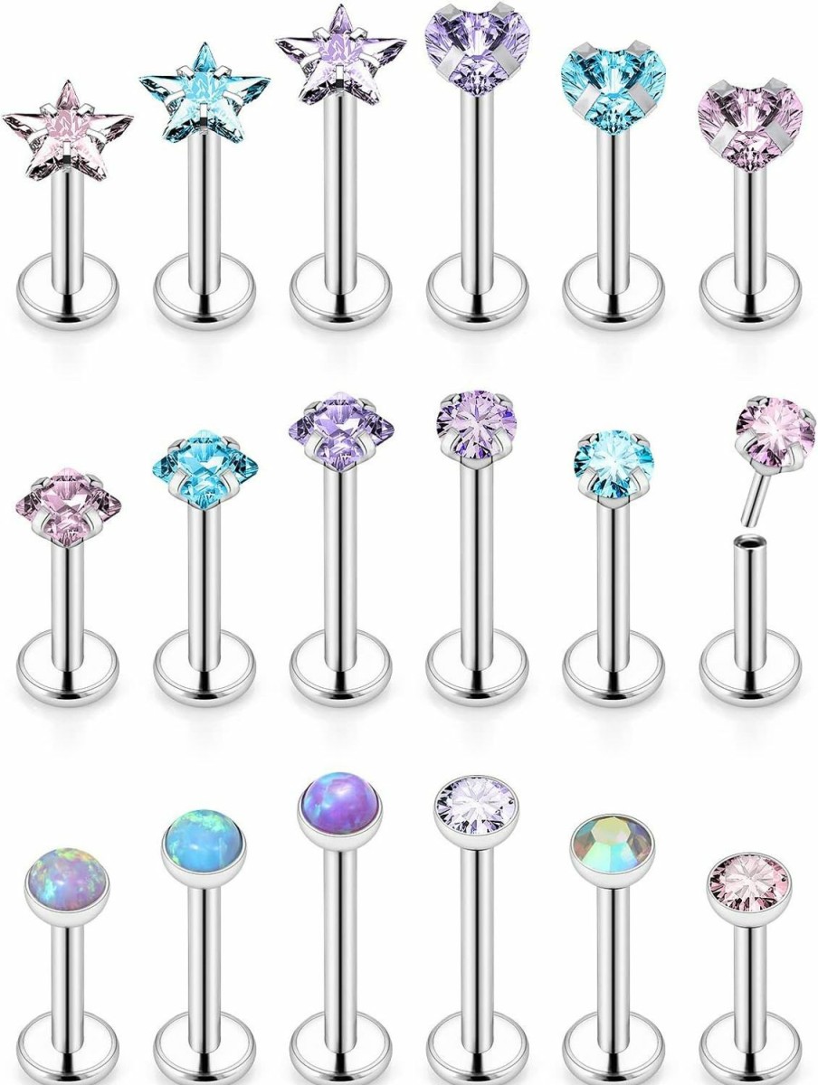 Yaalozei Body Piercing Studs | Yaalozei 20G 18G 16G Threadless Push In Lip Labret Nose Rings Studs Surgical Steel Monroe Medusa Cartilage Helix Tragus Earrings Stud Piercing Jewelry For Women Men 6Mm 8Mm 10Mm Bar Cz 3Mm