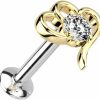 Dynamique Galerie Body Piercing Studs | Dynamique Hollow Heart With Cz Center Threadless Push In Top 316L Surgical Steel Labret, Convex Back Stud (Sold Per Piece)