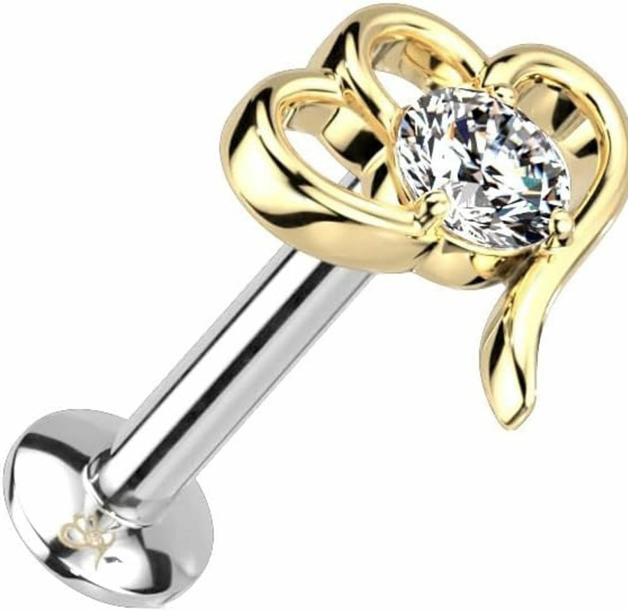 Dynamique Galerie Body Piercing Studs | Dynamique Hollow Heart With Cz Center Threadless Push In Top 316L Surgical Steel Labret, Convex Back Stud (Sold Per Piece)