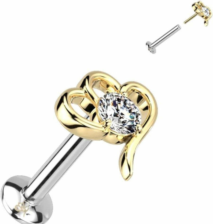 Dynamique Galerie Body Piercing Studs | Dynamique Hollow Heart With Cz Center Threadless Push In Top 316L Surgical Steel Labret, Convex Back Stud (Sold Per Piece)