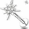 Melighting Body Piercing Studs | Melighting Helix Earring Solid Sterling Silver 925 Internally Threaded 16G Eight Awn Star Cartilage Earring Clear Cz Silver Flat Back Earring Tragus Piercing Jewelry Labret Jewelry