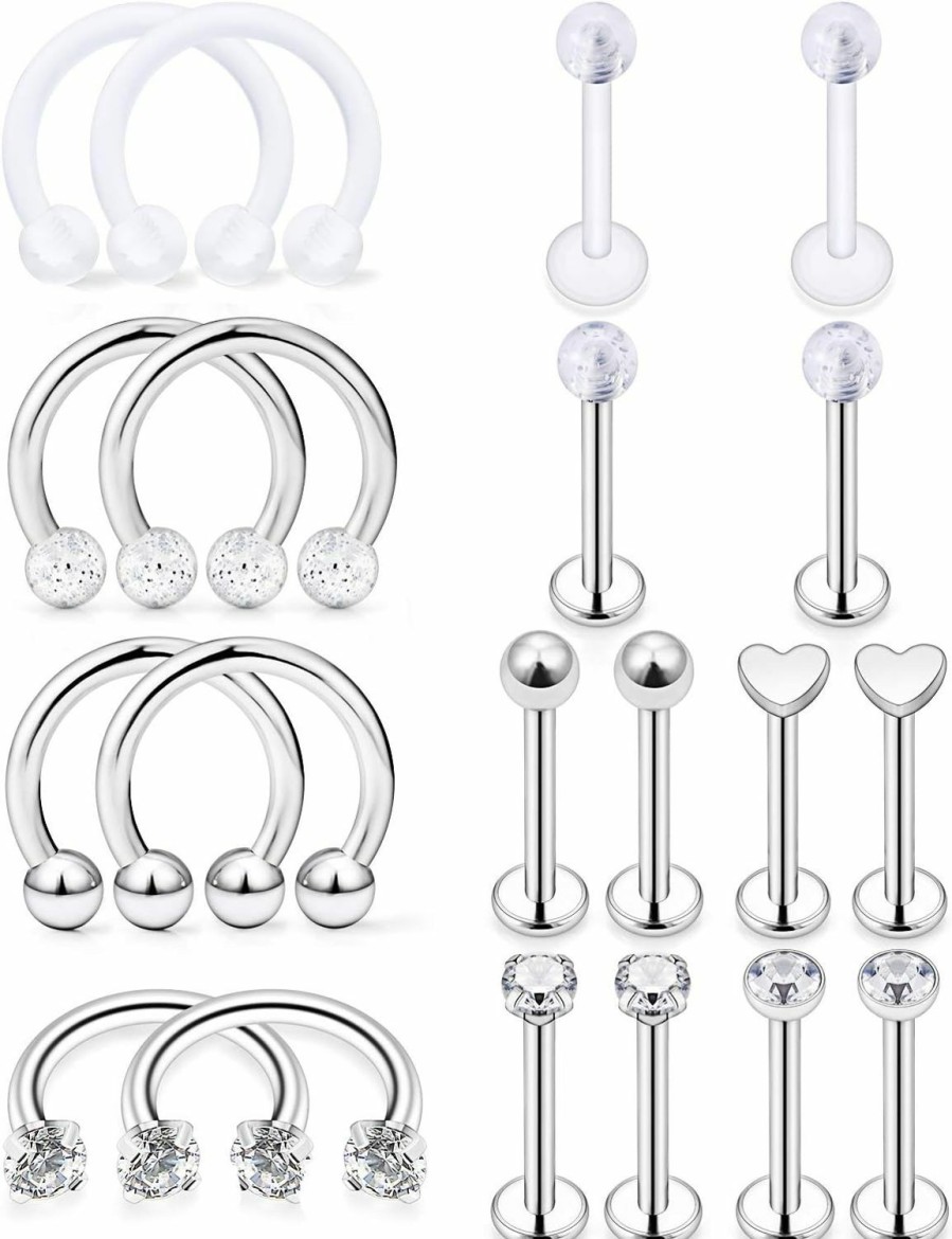 Dyknasz Body Piercing Studs | Dyknasz 20Pcs 16G Cartilage Earring Stud Forward Helix Tragus Earrings Internal & External Threaded Labret Lip Ring Medusa Monroe Retainer Piercing Jewelry For Women Men