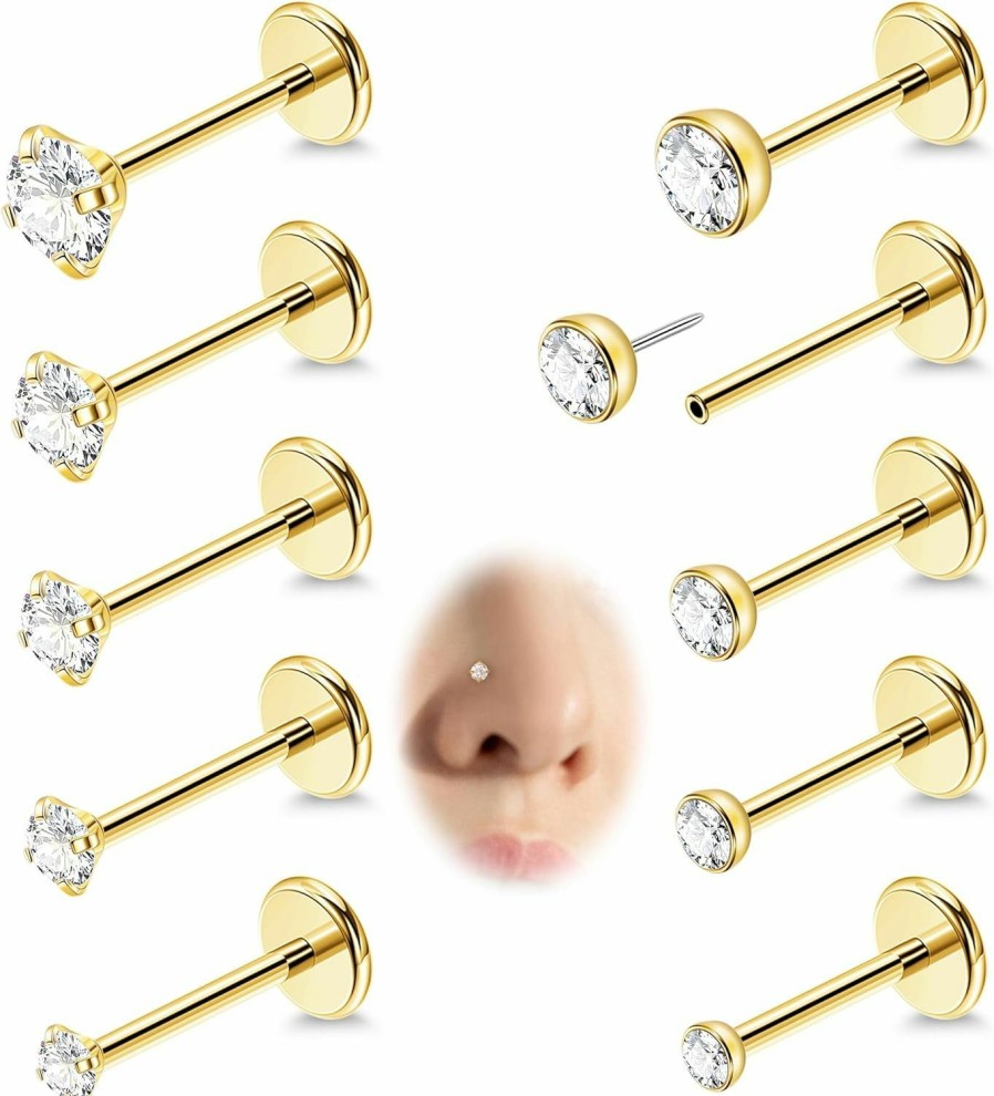 Vegolita Body Piercing Studs | Vegolita 18G 20G 10Pcs 316L Stainless Steel Push In Nose Rings Stud Cubic Zirconia Nose Stud Threadless Nose Ring Nostril Piercing 1.5Mm 2Mm 2.5Mm 3Mm 3.5Mm