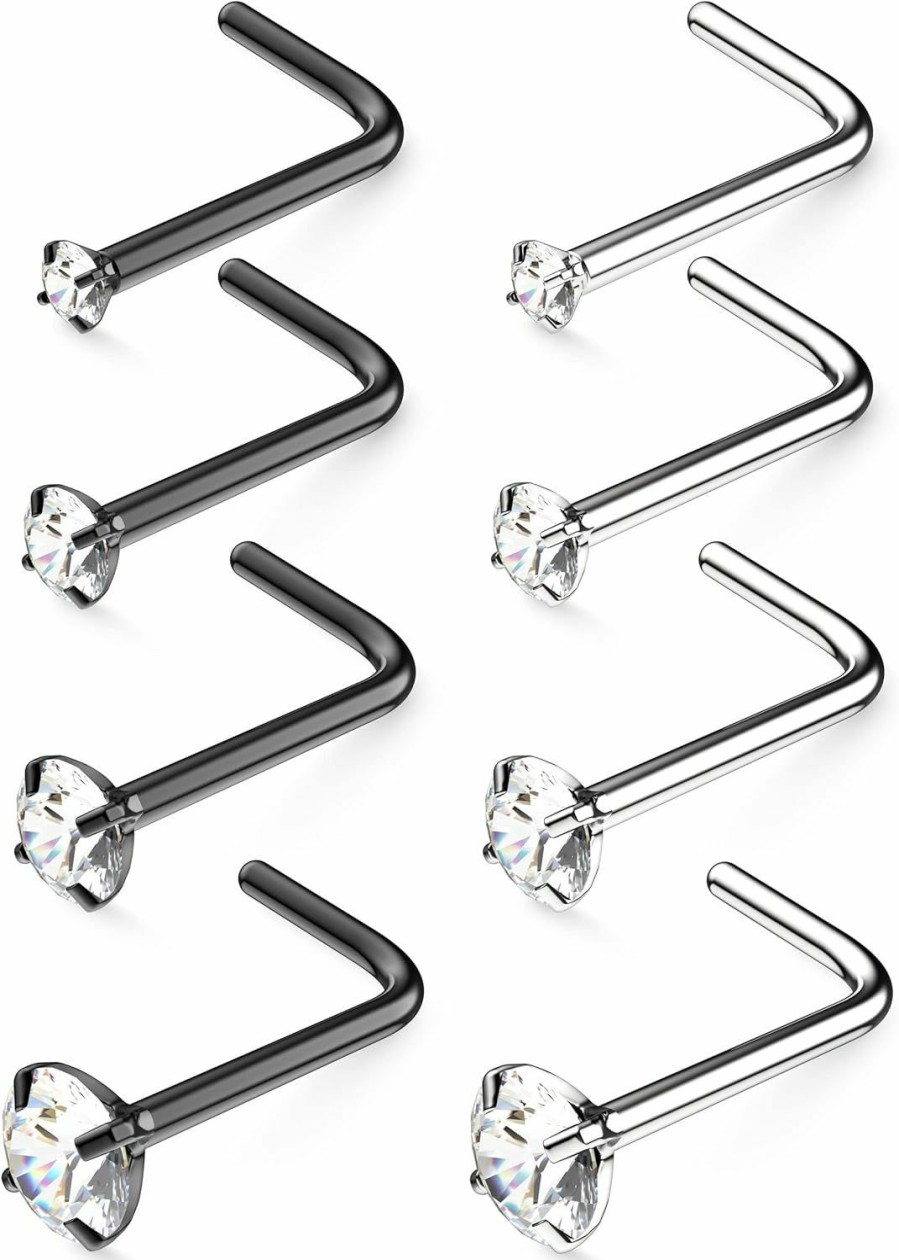 Belatti Body Piercing Studs | Belatti Nose Rings For Women & Men Set - Hypoallergenic Nose Studs L Shaped Crystal Pack - Nose Ring Nostril Piercing Jewelry (Choose Gauge - Quantity - Color & Crystal)