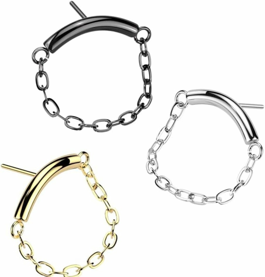 Amelia Fashion Body Piercing Studs | Amelia Fashion Implant Grade Titanium Threadless Push In Chain Linked Curved Bar (Fits All Threadless Pin Sizes 14Ga-20Ga)