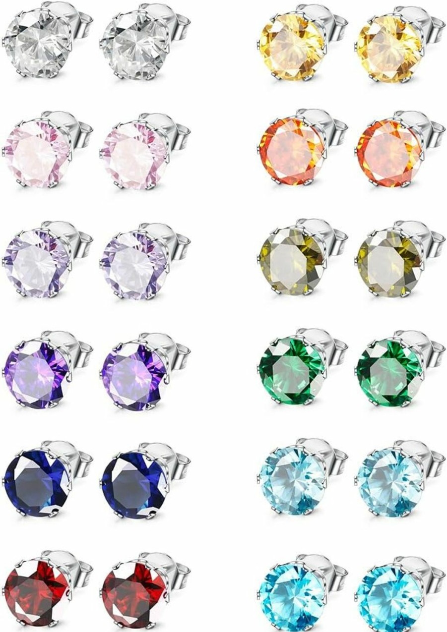 Jstyle Body Piercing Studs | Jstyle Jewelry Stainless Steel Womens Cz Stud Earings Set Piercing 12 Pairs