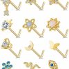 Akeoqi Body Piercing Studs | Akeoqi 12Pcs Nose Rings Stud L Shape Nose Rings Cubic Zirconia Butterfly Flower Eye Moon Crown Heart Lightning Shape Nose Studs Piercing Jewelry For Women Men 20G Silver Gold Tone