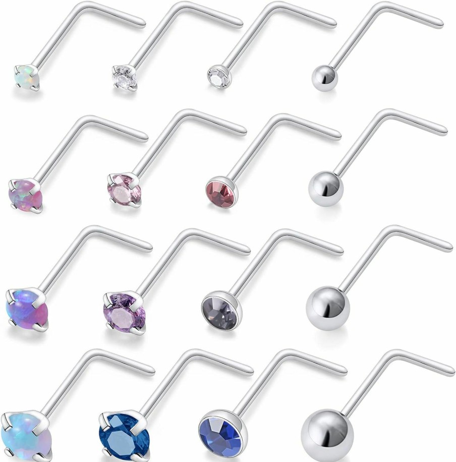 Generic Body Piercing Studs | Lsnevsie 18G 20G 22G Surgical Steel Opal Nose Rings Studs For Women Men Nose Piercing Jewelry Top Diamond 1.5Mm 2Mm 2.5Mm 3Mm 16Pcs