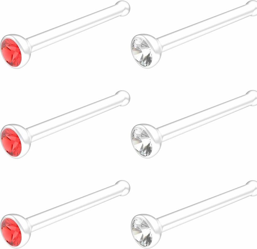 Belatti Body Piercing Studs | Belatti 6Pcs Clear Nose Rings 20G For Women & Men 2Mm Cz Crystal | Biocompatible Clear Plastic Nose Stud 20 Gauge Straight Bar Set | Hypoallergenic Bioflex Clear Nose Piercing Jewelry (Choose Color)