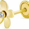 Bling Jewelry Body Piercing Studs | Tiny Minimalist Cz Accent Dainty Mini Daisy Flower Cartilage Ear Lobe Piercing 1 Piece Stud Earring For Women Teen Real 14K Yellow Gold Safety Screw Back