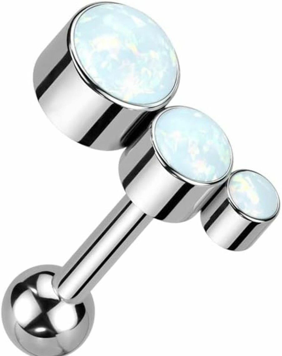 Pierced Owl Body Piercing Studs | 16Ga F136 Implant Grade Titanium Threadless Push In Descending Synthetic Opals Curved Top Barbell Stud