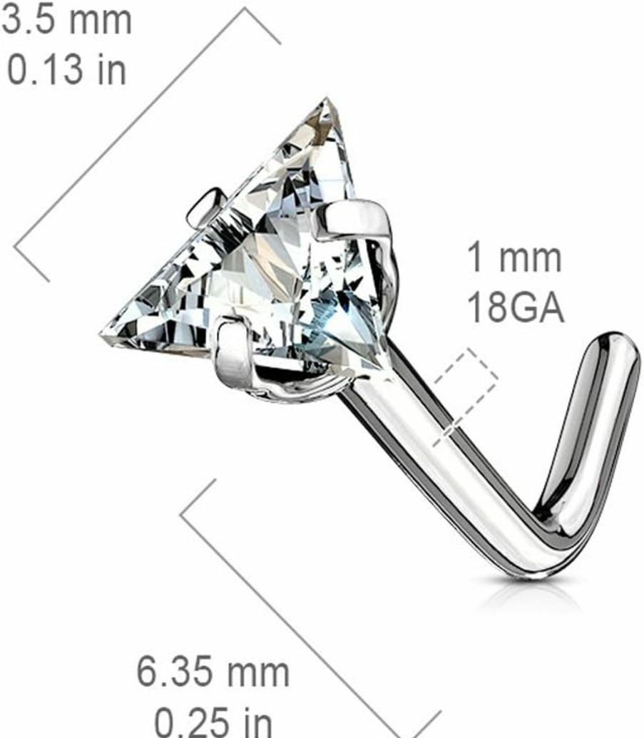 FIFTH CUE Body Piercing Studs | Fifth Cue Triangle Cz Top 316L Surgical Steel L Bend Stud Nose Ring