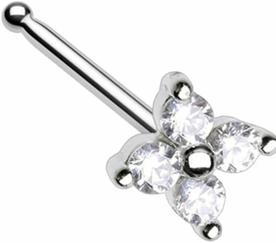 Pierced Owl Body Piercing Studs | Pierced Owl 20Ga Stainless Steel Prong Set Cz Crystal Flower Nose Bone Stud