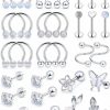 Yaalozei Body Piercing Studs | Yaalozei 30Pcs 16G Cartilage Earrings For Women Forwards Helix Earring Hoop Rook Daith Conch Tragus Earrings Stainless Steel Piercing Jewelry For Women Men