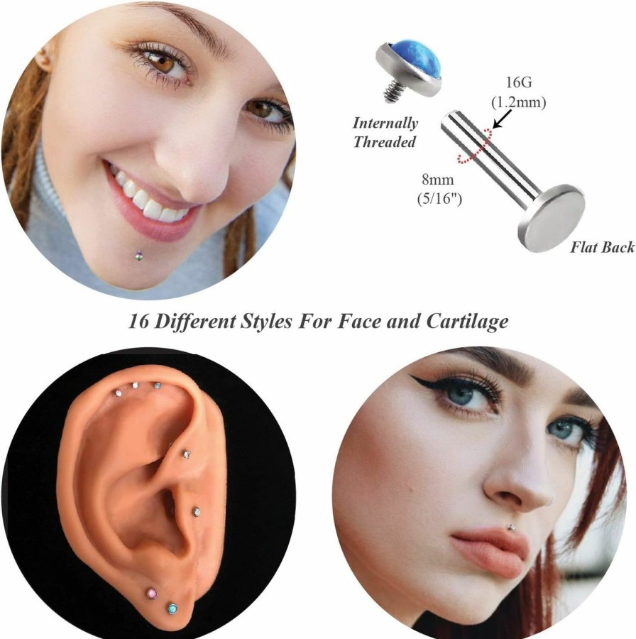 BodyJ4You Body Piercing Studs | Bodyj4You 16Pc Tragus Labret Nose Ring Bone Lip Stud Set 16G Surgical Steel Women Piercing Jewelry