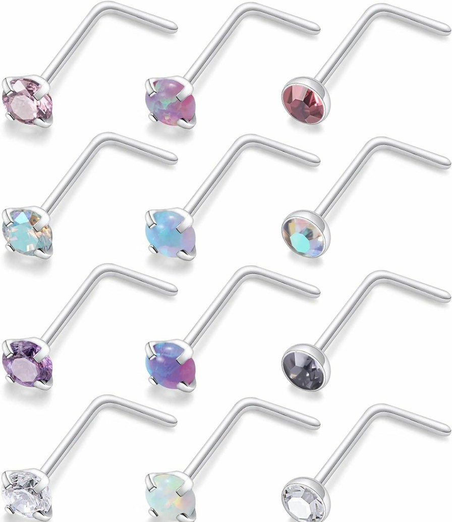 Kridzisw Body Piercing Studs | Kridzisw 18G 20G 22G Surgical Steel Nose Rings Studs Cz Opal 1.5Mm 2Mm 2.5Mm 3Mm For Women Men 12Pcs