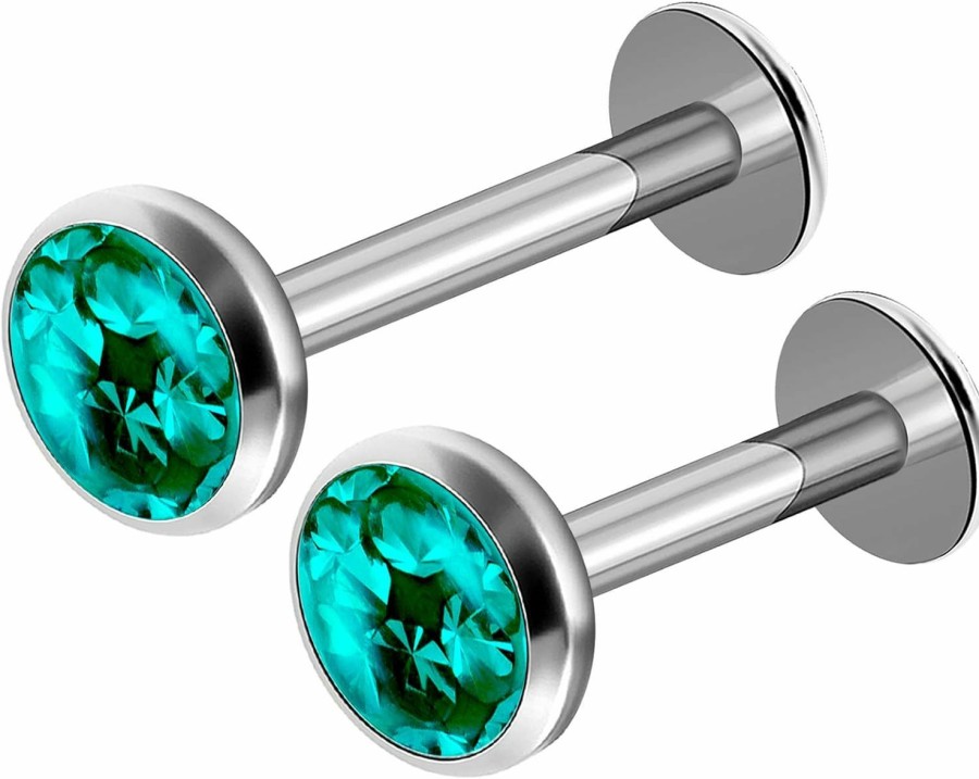 MATIGA Body Piercing Studs | Matiga 2Pcs Internally Threaded Steel 16G 6Mm 8Mm Labret Rings Piercing Jewelry Cartilage 4Mm Flat Top Ferido Crystal More Choices