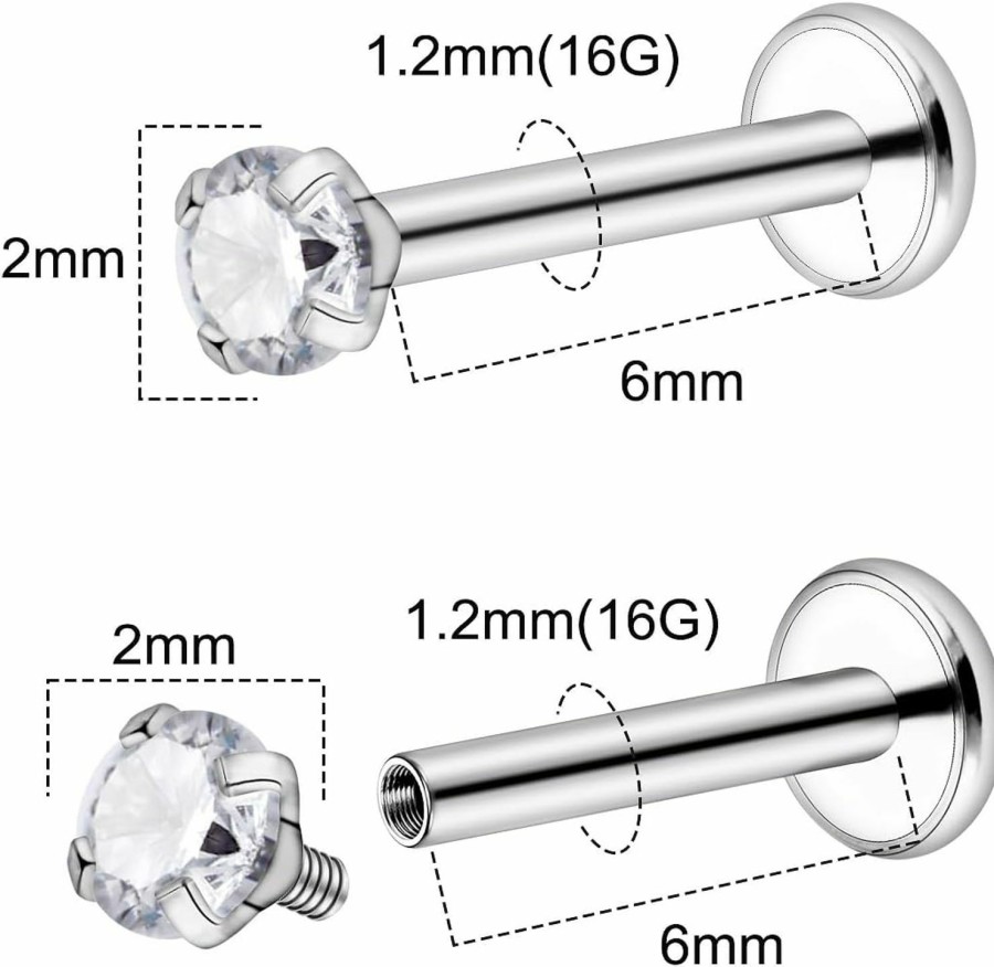 Xwnskvvz Body Piercing Studs | Xwnskvvz 16G/18G/20G Titanium Internally Threaded Screw Cz Crystals Stud Piercing Jewelry For Nose/Lip/Medusa/Labret/Tragus/Helix/Conch/Cartilage - Nose Rings Studs Tragus Earring For Women Men