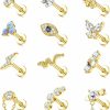 JeryWe Body Piercing Studs | Jerywe 12Pcs 16G Cartilage Earrings Stud For Women Surgical Steel Top Screw Flat Back Earrings Bee Butterfly Snake Evil Eye Opal Cz Cartilage Earrings Tragus Helix Piercing Jewelry