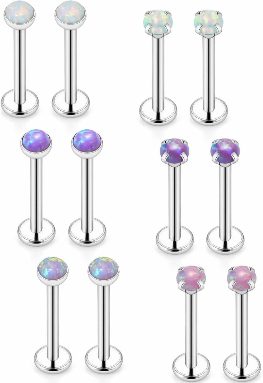 Xnsjeyy Body Piercing Studs | Xnsjeyy 16G Lip Rings For Women Stainless Steel Labret Jewelry Monroe Lip Ring Medusa Piercing Jewelry Tragus Helix Cartilage Forward Earring Piercing Jewelry For Women Opal 2Mm 3Mm 4Mm Silver