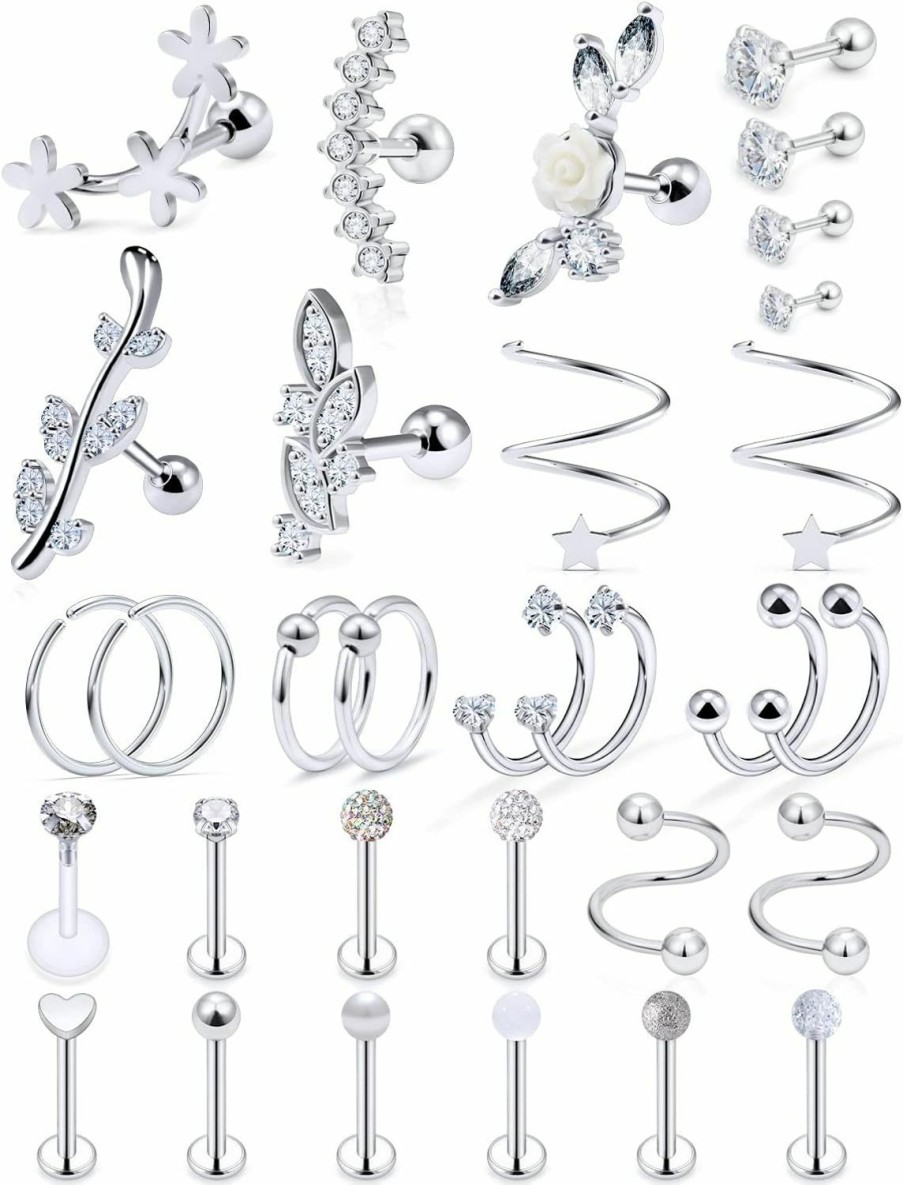 Yaalozei Body Piercing Studs | Yaalozei 16G Cartilage Earrings For Women Forwards Helix Earring Hoop Rook Daith Conch Tragus Earrings Hypaollergenic Surgical Steel Hoop Lobe Earrings Piercing Jewelry For Women Men