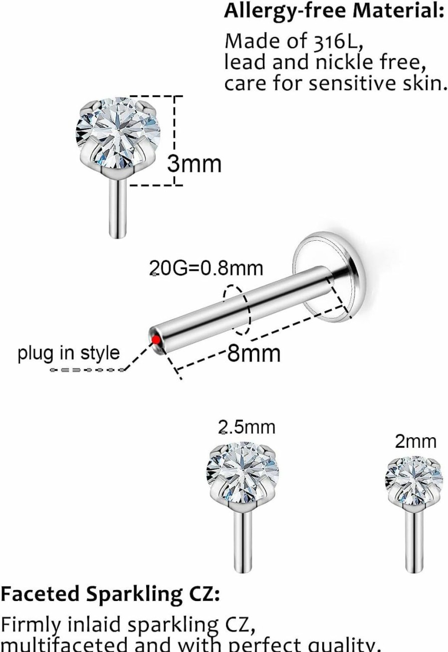 Xwnskvvz Body Piercing Studs | Xwnskvvz 20G 18G 16G Threadless Push In Medusa Piercing Jewelry Nose Rings Studs Stainless Steel Labret Jewelry Monroe Lip Rings Studs 2/2.5/3Mm Crystal Top Tragus Forward Helix Cartilage Earring