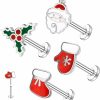 CHARMONLINE Body Piercing Studs | Charmonline Top Push In Christmas Nose Rings Threadless 316L Surgical Steel Flat Back Stud For Nose Santa Claus Lip Stud Bone Studs Nose Piercing Jewelry For Women,Girl