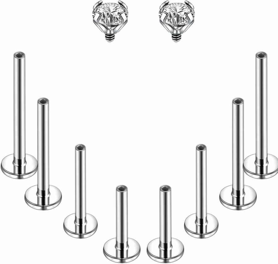 6ixGosh Body Piercing Studs | 6Ixgosh 16G/18G Internal Thread Labret Jewelry Surgical Steel Lip Rings Stud Flat Back Medusa Monroe Lip Studs Nose Rings Studs Tragus Helix Cartilage Earring Piercing, 2/2.5/3/4/5Mm Cz