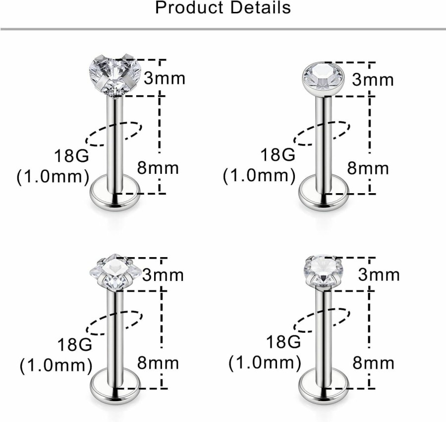 Lcolyoli Body Piercing Studs | Lcolyoli G23 Titanium Lip Rings 16G 18G 20G Labret Jewelry Medusa Piercing Jewelry Monroe Lip Rings Tragus Nail Conch Helix Earring Stud For Women Men