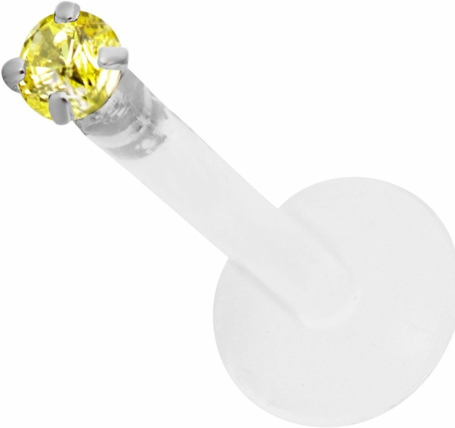 Forbidden Body Jewelry Body Piercing Studs | Forbidden Body Jewelry 16G 10Mm Bioflex Tragus Earring, Helix Earring And Labret Piercing Stud, 2Mm Citrine Cz Crystal