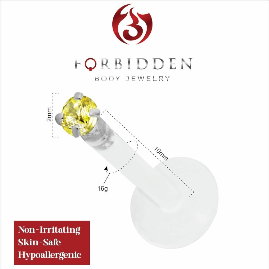 Forbidden Body Jewelry Body Piercing Studs | Forbidden Body Jewelry 16G 10Mm Bioflex Tragus Earring, Helix Earring And Labret Piercing Stud, 2Mm Citrine Cz Crystal