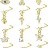 Subiceto Body Piercing Studs | Subiceto 12Pcs 20G Dangle Nose Rings Studs For Women Stainless Steel L Shaped Nose Studs Butterfly Cz Evil Eye Dangling Nostrial Nose Piercing Jewelry