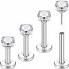 SQKXKLCZ Body Piercing Studs | 4Pcs G23 Titanium 20G/18G/16G 6Mm 8Mm 10Mm 12Mm Press Fit Threadless Push Pop 2Mm/3Mm/4Mm Prong Cz Top 4Mm Flat Back Piercing Lip Stud Earring Labret Monroe Lip Ring Tragus Cartilage Earring Stud