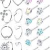 Kridzisw Body Piercing Studs | Kridzisw 18G 20G Nose Rings Hoop Stainless Steel L-Shaped Nose Rings Studs Screw Clear Clicker Retainer Tragus Cartilage Helix Earrings Piercing Hoop 36Pcs