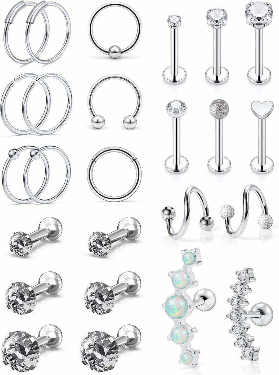 Vsnnsns Body Piercing Studs | Vsnnsns 16G Cartilage Earrings Tragus Earrings Studs For Women Stainless Steel Cubic Zirconia Stud Earrings Forward Helix Hoop Earrings Piercing Jewelry For Women 25Pcs