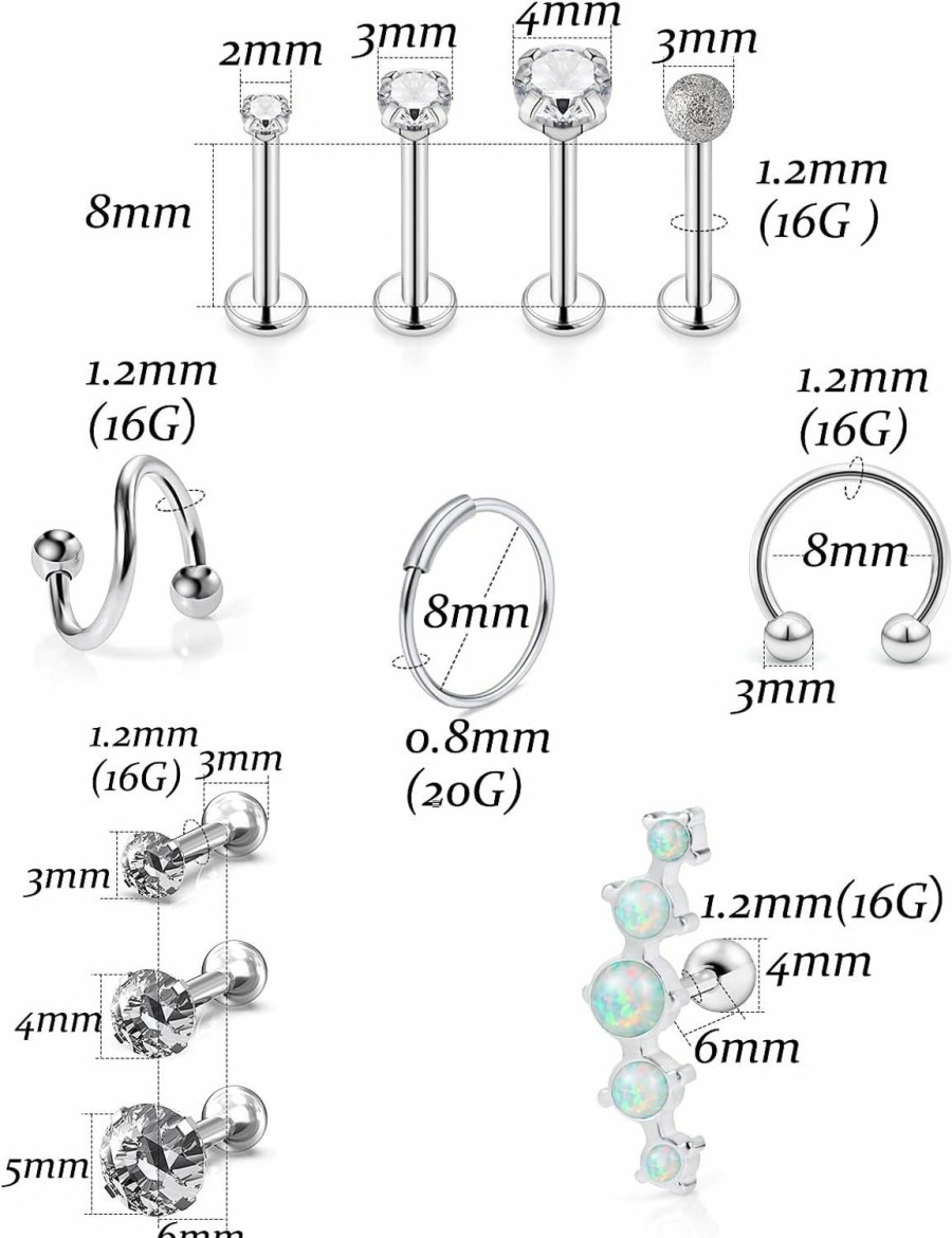 Vsnnsns Body Piercing Studs | Vsnnsns 16G Cartilage Earrings Tragus Earrings Studs For Women Stainless Steel Cubic Zirconia Stud Earrings Forward Helix Hoop Earrings Piercing Jewelry For Women 25Pcs