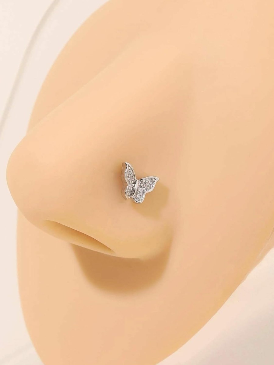 Generic Body Piercing Studs | Nose Stud Butterfly Top L Bend Stud Nose Titanium Nose Studs For Women Nostril Piercing Jewelry 20G Threadless Nose Studs Nose Piercing Jewelry For Women Men Gift For Her