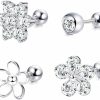 Heuvipens Body Piercing Studs | 4Pc Set Zircon Flower Earrings Ear Stud Tragus Cartilage Helix Conch Lobe Body Piercing Jewelry + Gift Box