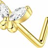 CHARMONLINE Body Piercing Studs | Charmonline 14K Solid Gold Butterfly Paw Nose Stud 20G Yellow Gold L Bend Nose Stud Nose Piercing 14K Real Gold Nose Stud Nose Ring Hypoallergenic Nose Piercing For Women Men