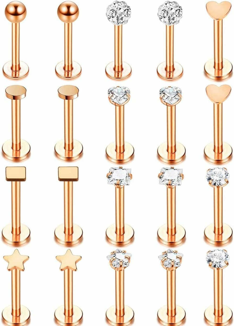 Udalyn Body Piercing Studs | Udalyn 20 Pcs Stainless Steel Labret Studs Lip Rings For Men Women Nose Studs Cartilage Earrings Tragus Helix Piercing Jewelry 16G